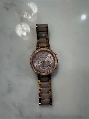Michael Kors Rose Gold and Gold Tone Crystal-Accent Bracelet Watch